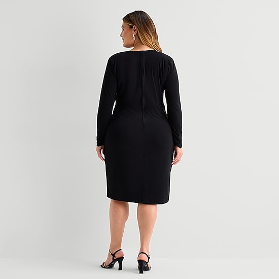 Premier Amour Womens Plus V Neck Long Sleeve Sheath Dress