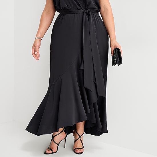 Premier Amour Womens Plus High-Low V Neck Sleeveless Satin Evening Gown