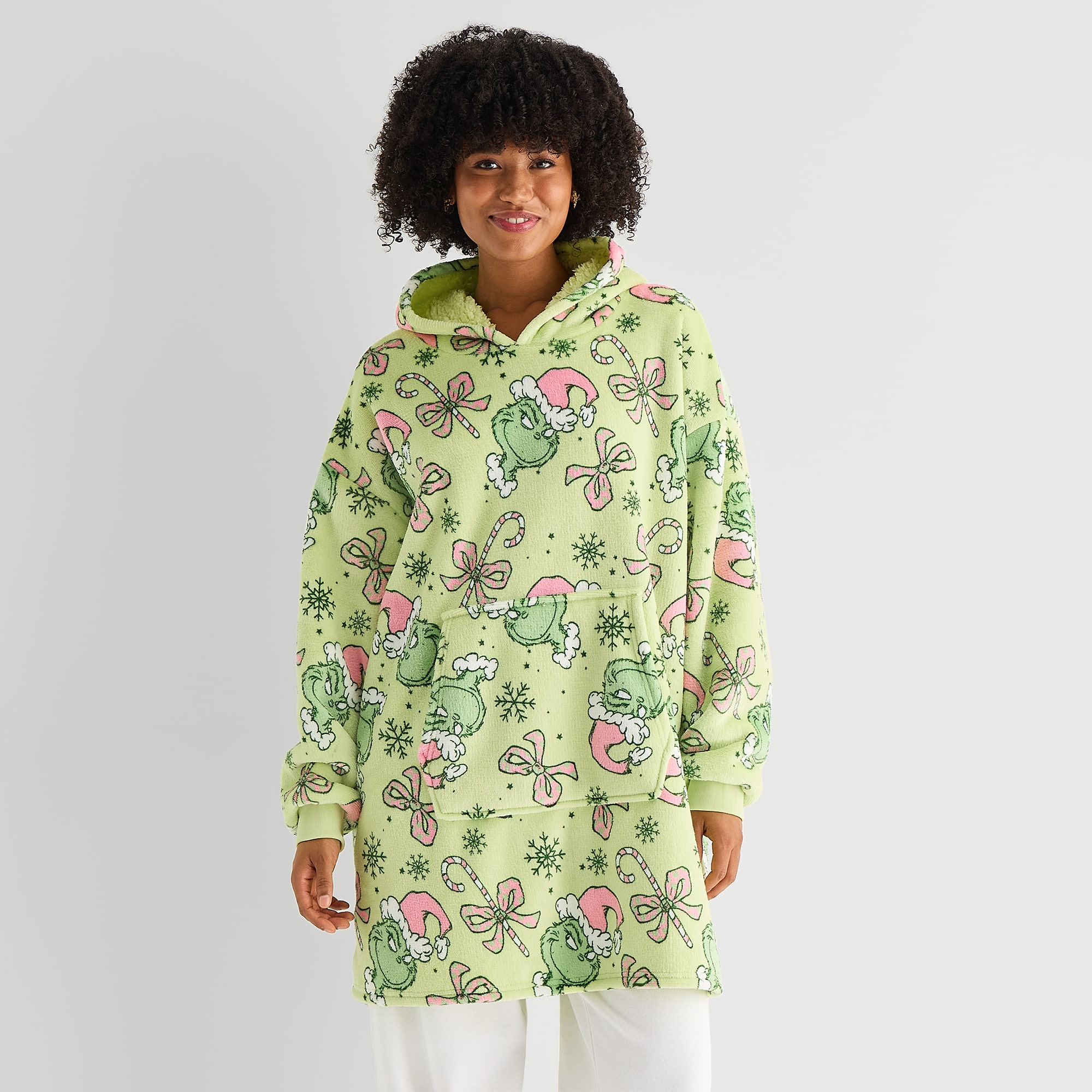 Womens Hooded Long Sleeve Grinch Sweatshirt