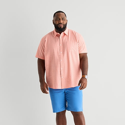 St. John's Bay Slub Mens Short Sleeve Classic Fit Big And Tall Button-down Shirt In Pink