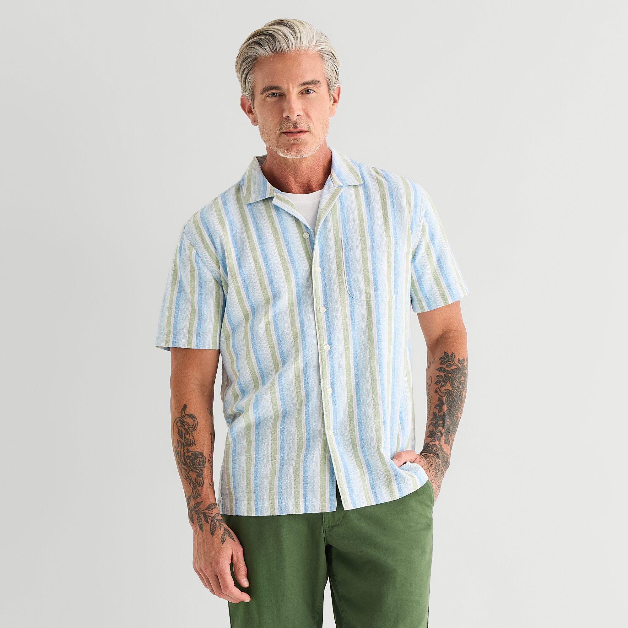 St. John's Bay Textured Mens Short Sleeve Camp Shirt