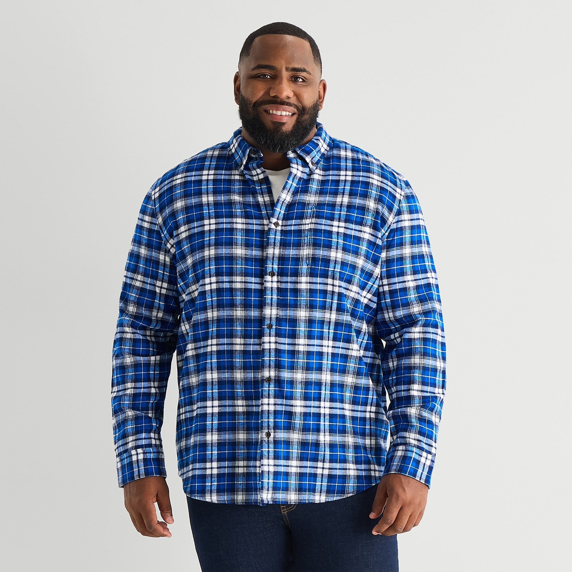 St. John's Bay Dexterity Mens Easy-on + Easy-off Long Sleeve Adaptive Classic Fit Big and Tall Flannel Shirt
