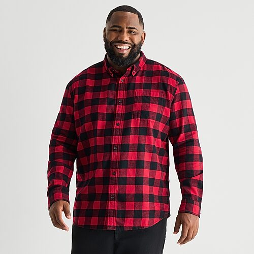 St. John's Bay Dexterity Mens Easy-on + Easy-off Long Sleeve Adaptive Classic Fit Big and Tall Flannel Shirt, 4x-large Tall, Red