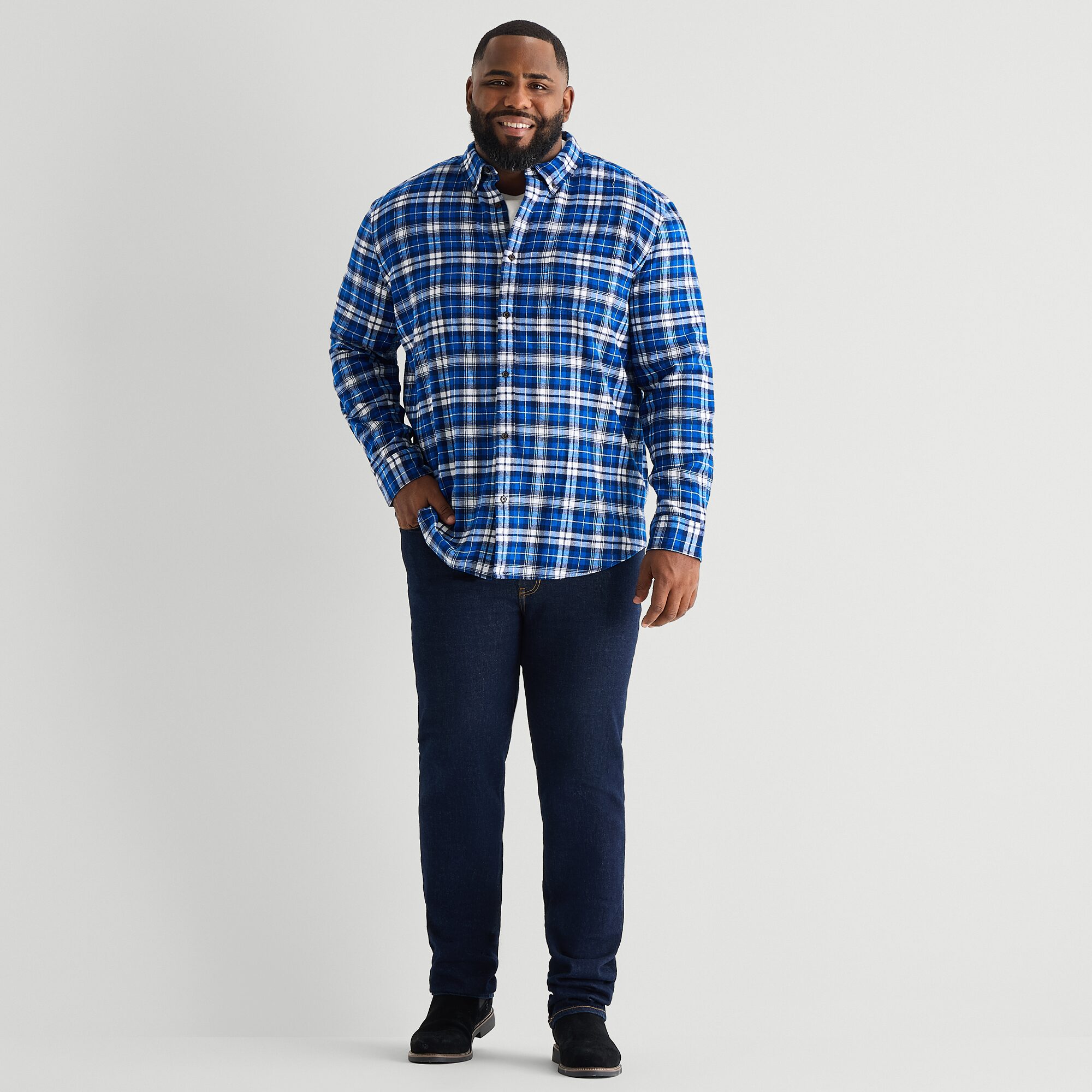 St. John's Bay Dexterity Mens Easy-on + Easy-off Long Sleeve Adaptive Classic Fit Big and Tall Flannel Shirt