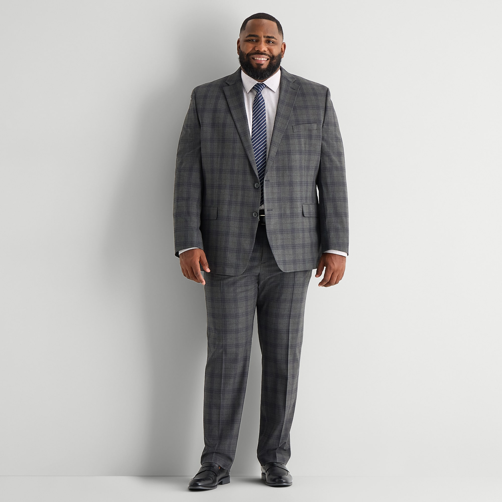 Shaquille O'Neal XLG™ Mens Big and Tall Stretch Fabric Regular Fit Plaid Suit Jacket