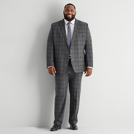 Shaquille O'Neal XLG™ Mens Big and Tall Stretch Fabric Regular Fit Plaid Suit Jacket
