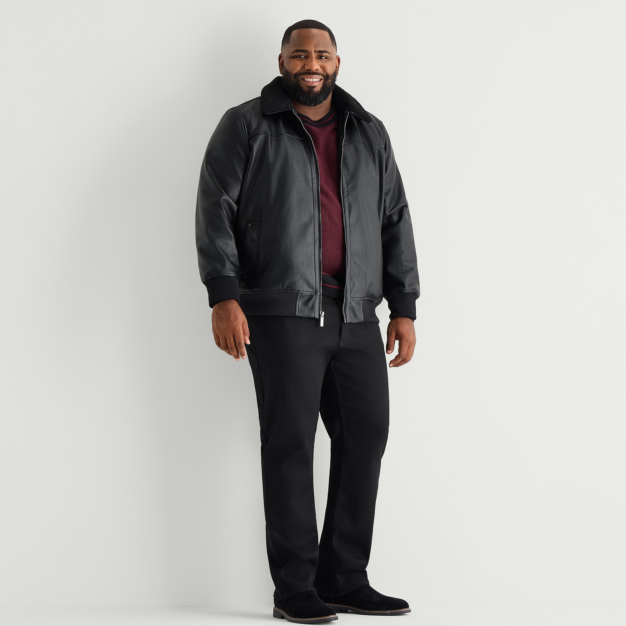 Shaquille O'Neal XLG™ Sherpa Collar Mens Faux Leather Midweight Bomber Jacket
