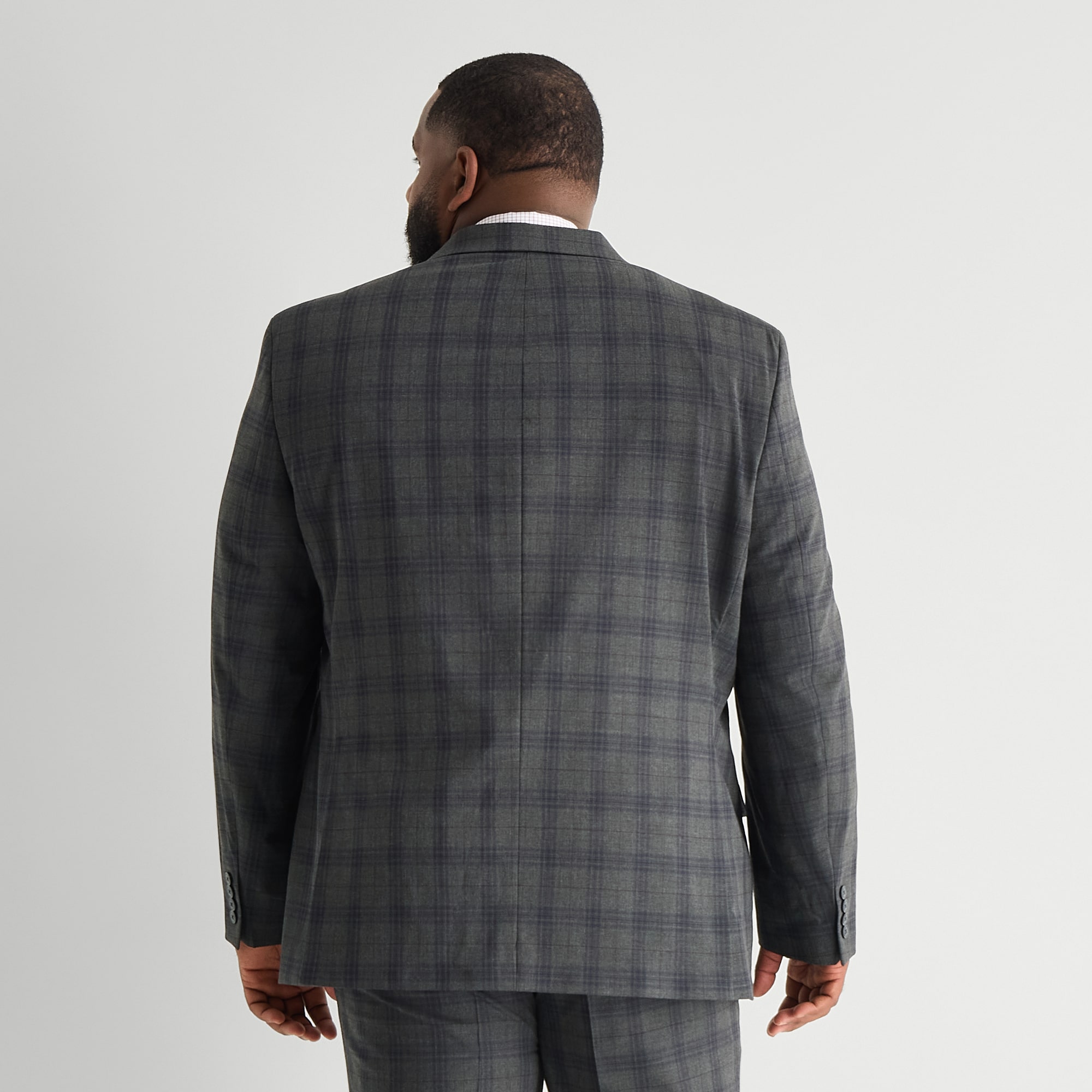 Shaquille O'Neal XLG™ Mens Big and Tall Stretch Fabric Regular Fit Plaid Suit Jacket