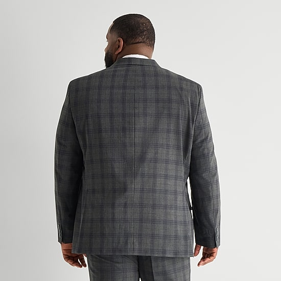 Shaquille O'Neal XLG™ Mens Big and Tall Stretch Fabric Regular Fit Plaid Suit Jacket