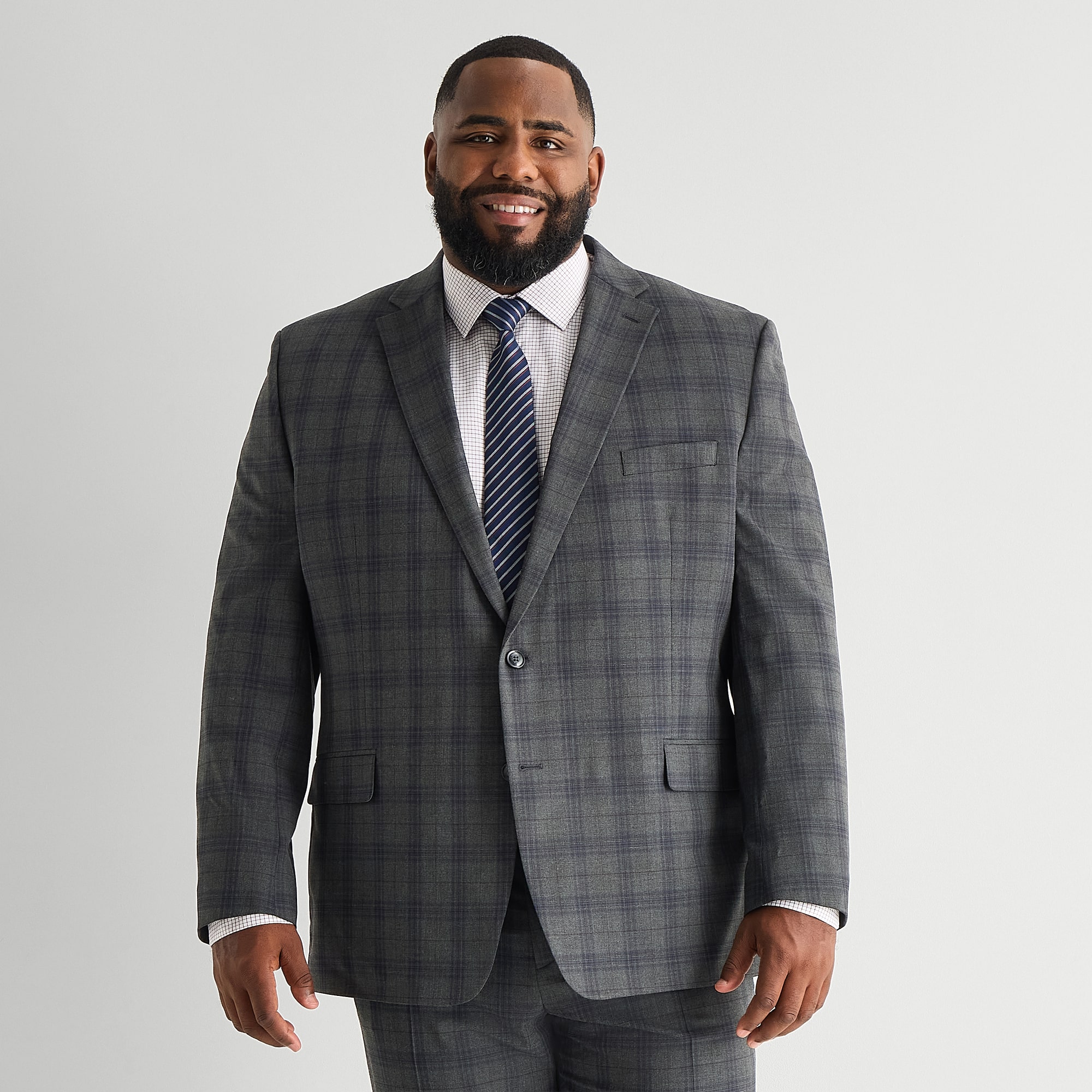 Shaquille O'Neal XLG™ Mens Big and Tall Stretch Fabric Regular Fit Plaid Suit Jacket
