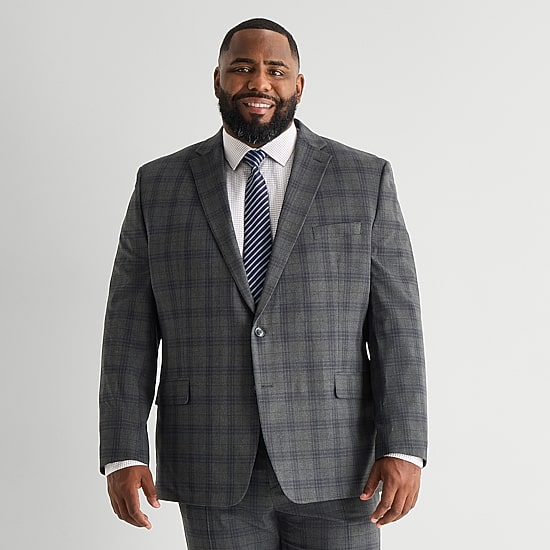 Shaquille O'Neal XLG™ Mens Big and Tall Stretch Fabric Regular Fit Plaid Suit Jacket