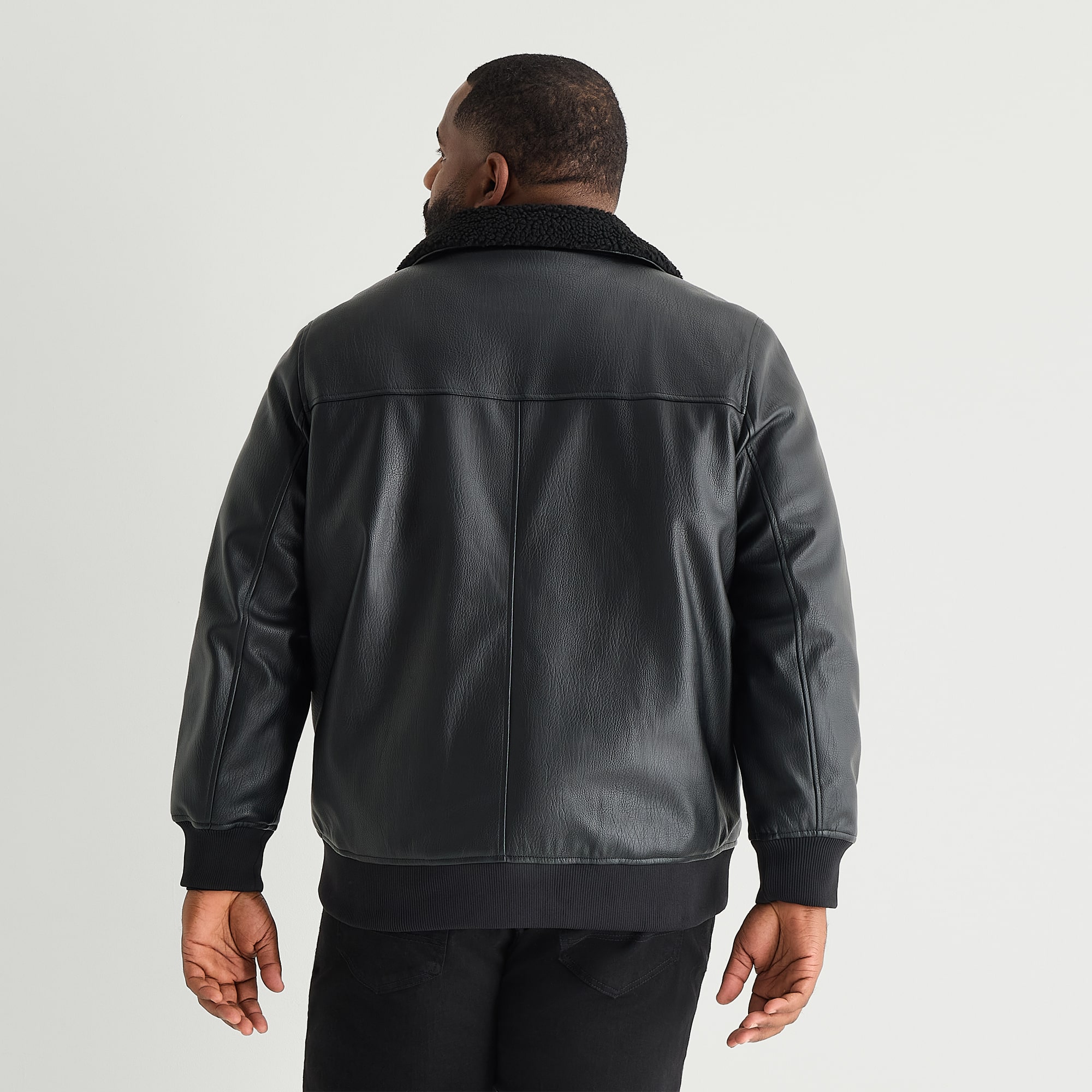 Shaquille O'Neal XLG™ Sherpa Collar Mens Faux Leather Midweight Bomber Jacket