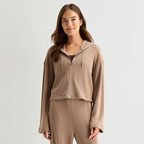 Xersion Womens Long Sleeve Zipper Active Hoodie In Brown
