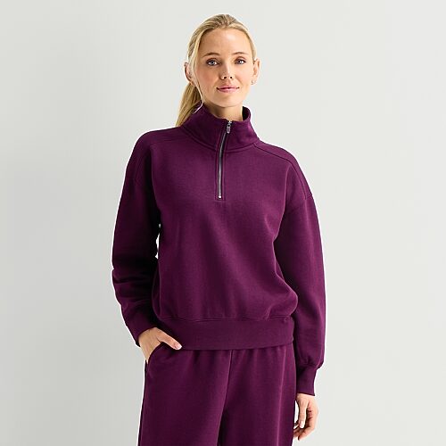 Xersion Womens Oversized Super Soft Fleece Half Zip Pullover In Purple