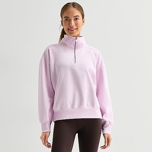 Xersion Womens Mock Neck Long Sleeve Active Petite Quarter-zip Pullover In Purple
