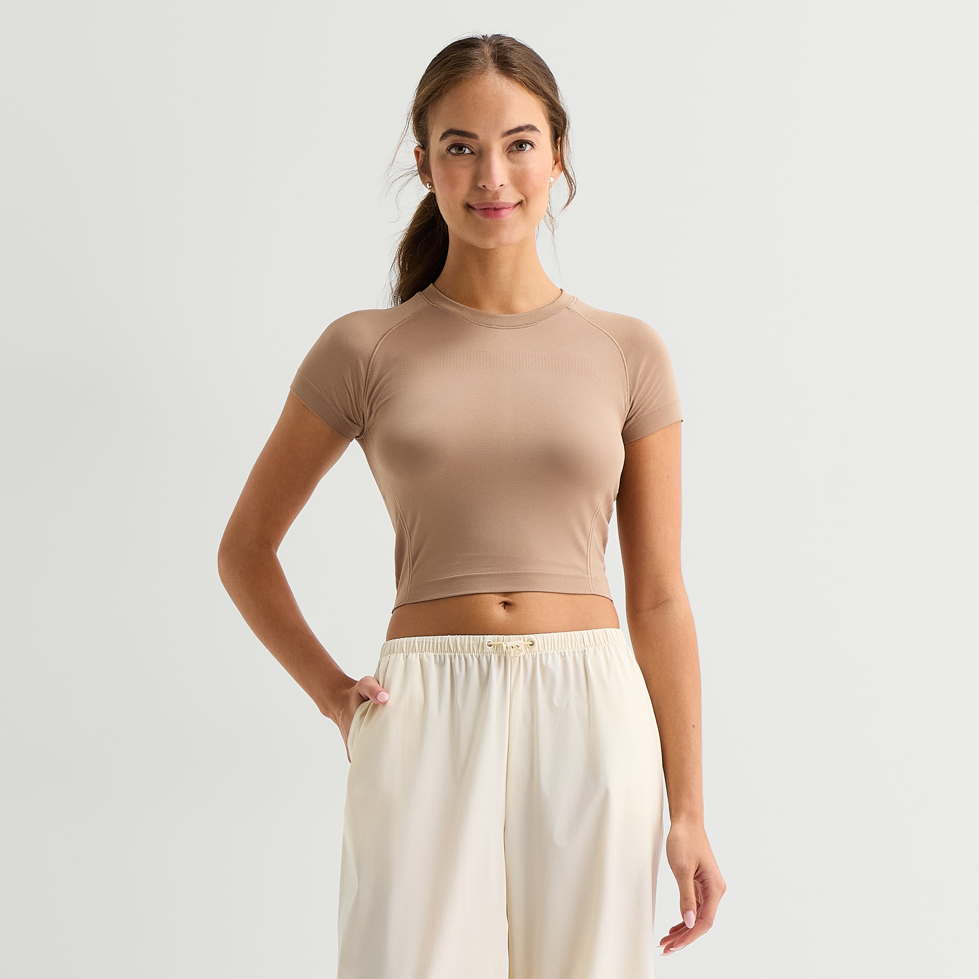 Xersion Seamless Womens Crew Neck Short Sleeve Active Crop Top