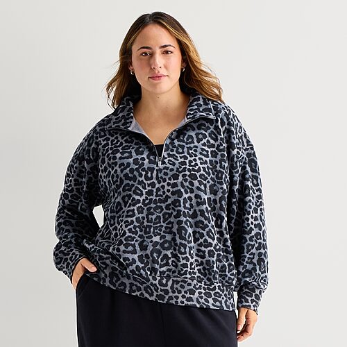 Xersion Womens Mock Neck Long Sleeve Active Plus Quarter-zip Pullover In Blue