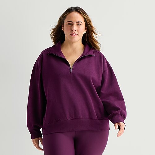 Xersion Womens Mock Neck Long Sleeve Active Plus Quarter-zip Pullover In Purple