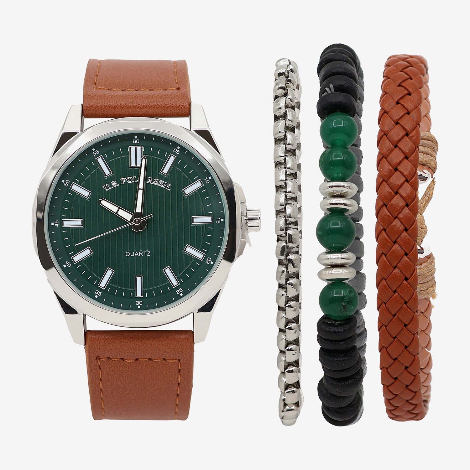 U.S. Polo Assn. Uspa Mens Brown Leather 4-pc. Watch Boxed Set Usc20300jc