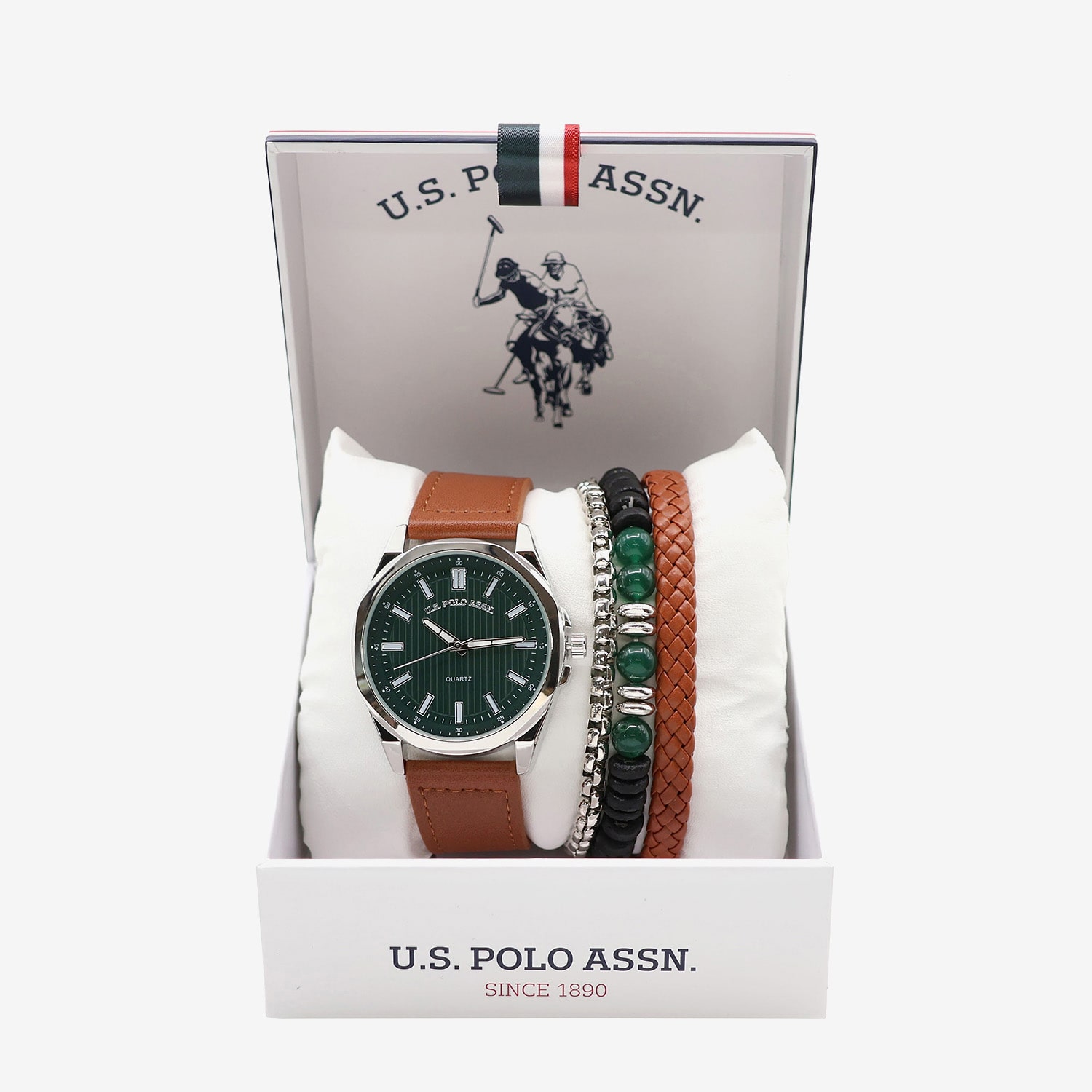 U.S. Polo Assn. Uspa Mens Brown Leather 4-pc. Watch Boxed Set Usc20300jc
