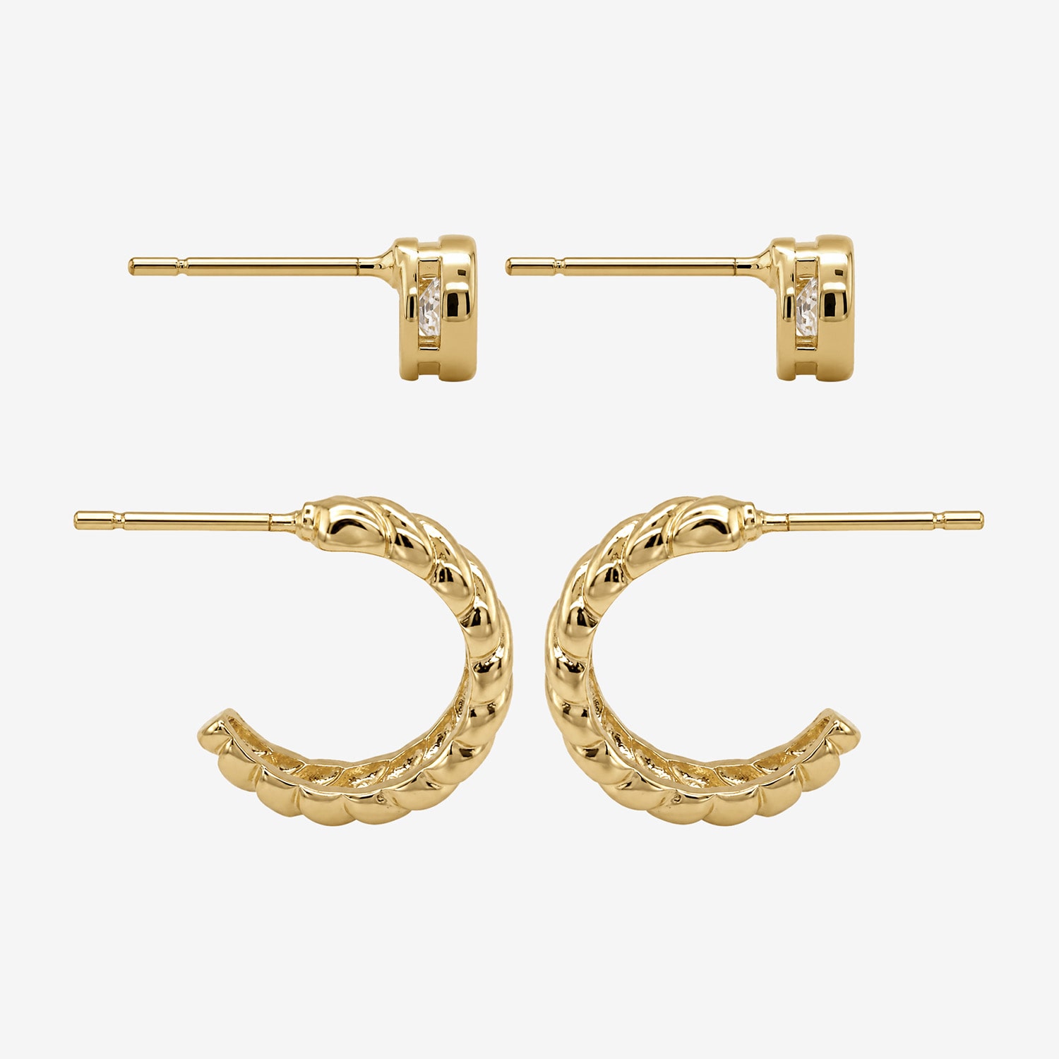 Sparkle Allure Sparkle Allure Womens Simulated Cubic Zirconia 14K Gold Over Brass Round 2 Pair Earring Set