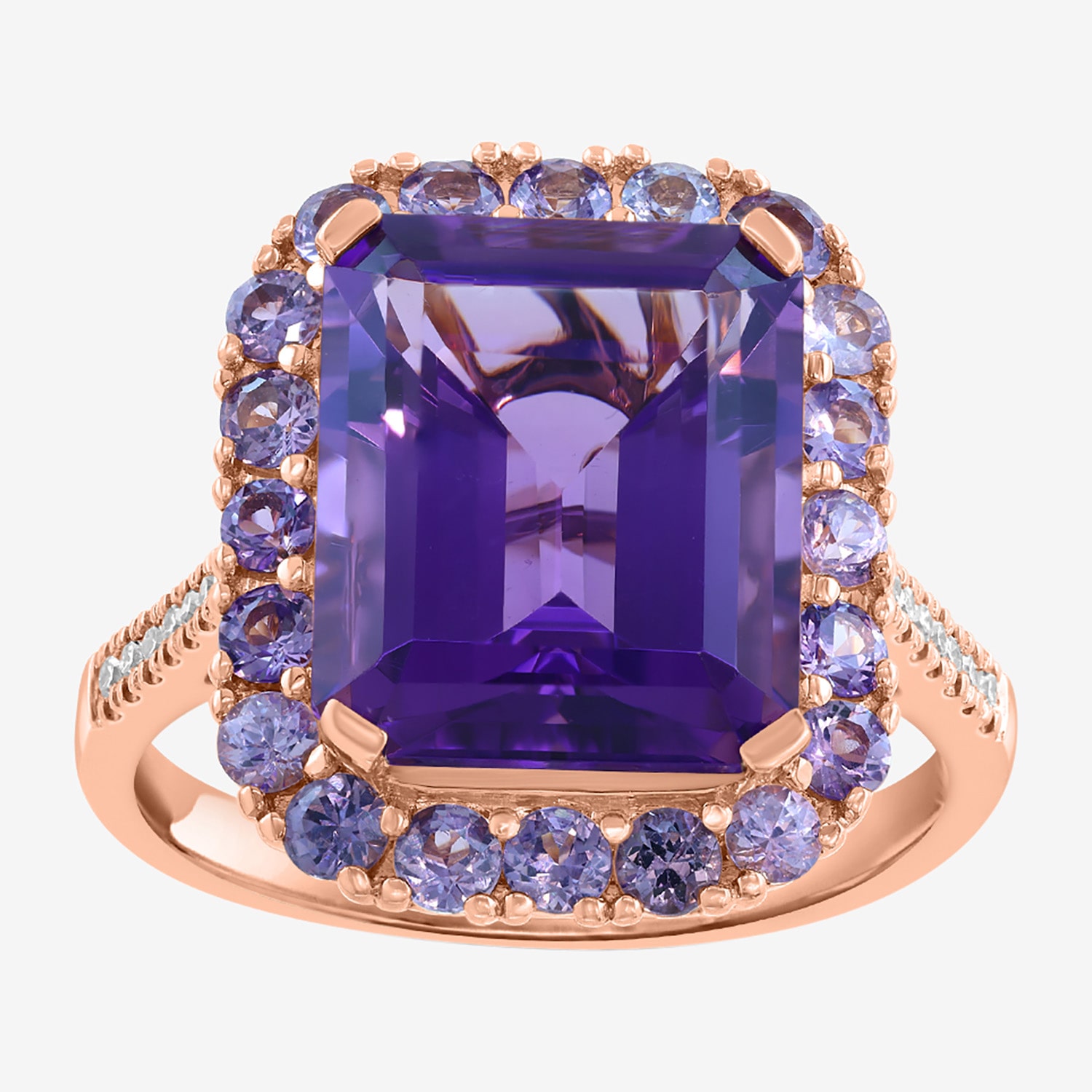 Effy Final Call Limited Quantities! Womens Diamond Accent Genuine Purple Amethyst 14K Rose Gold Halo Cocktail Ring