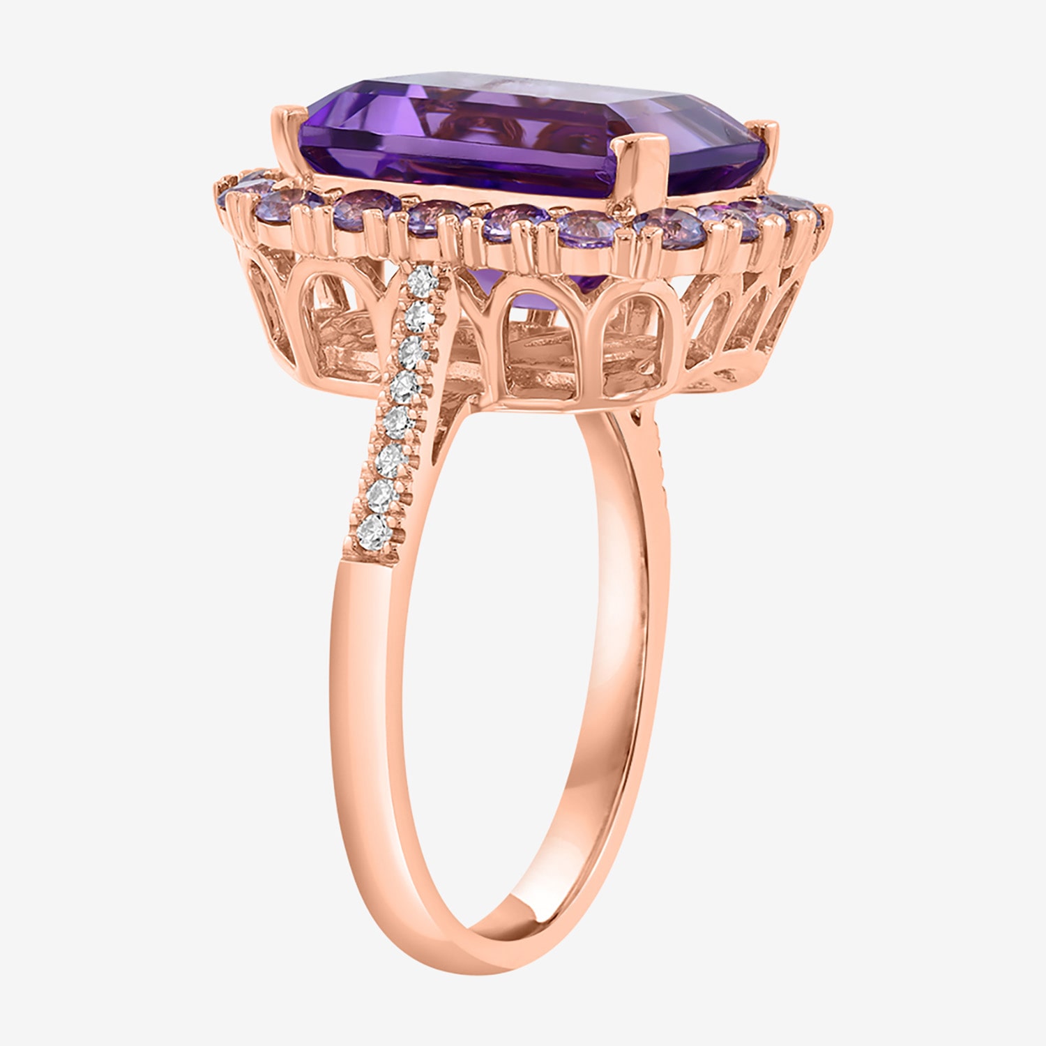 Effy Final Call Limited Quantities! Womens Diamond Accent Genuine Purple Amethyst 14K Rose Gold Halo Cocktail Ring
