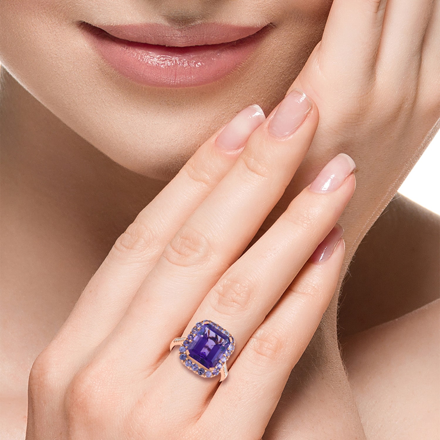 Effy Final Call Limited Quantities! Womens Diamond Accent Genuine Purple Amethyst 14K Rose Gold Halo Cocktail Ring