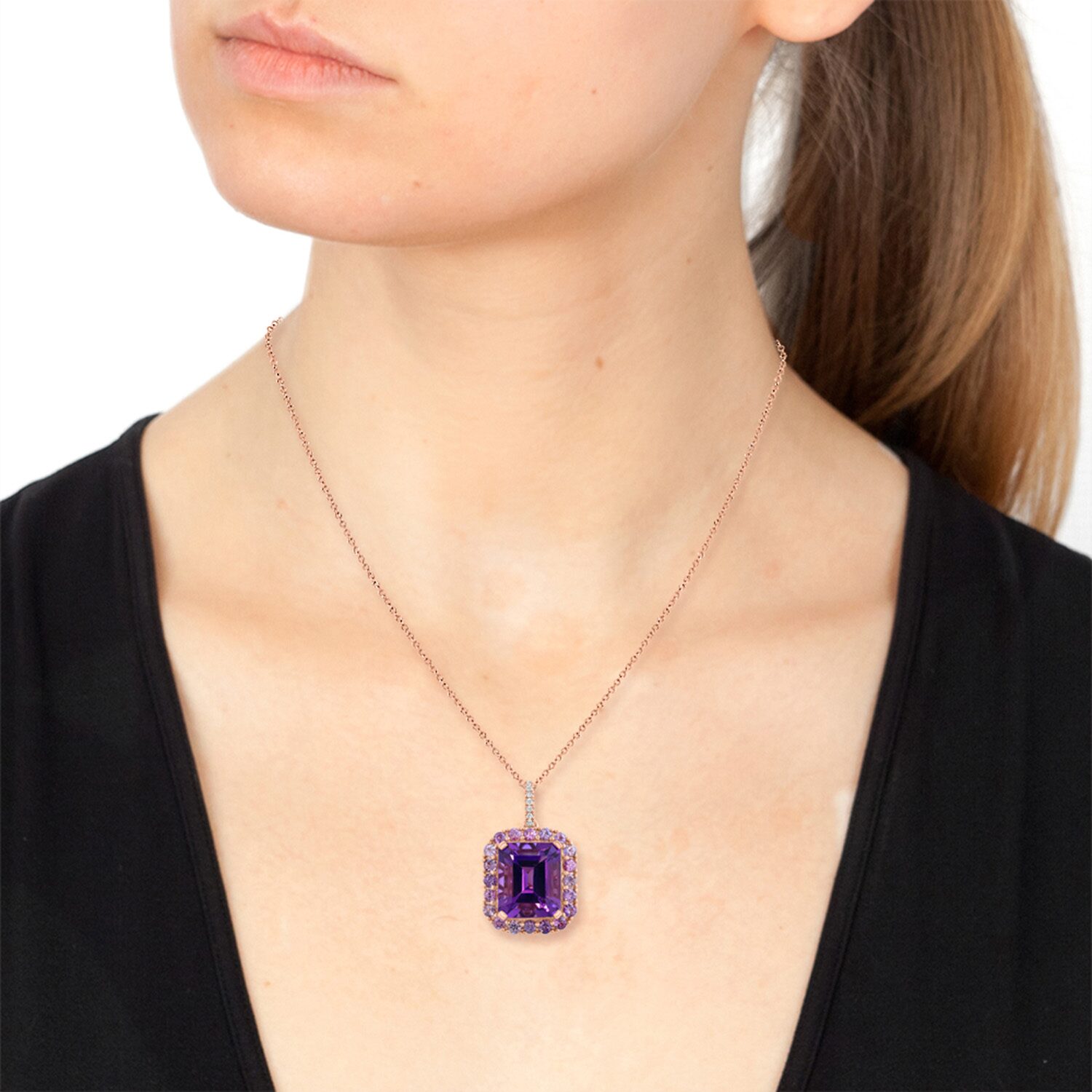 Effy Final Call Limited Quantities! Womens Diamond Accent Genuine Purple Amethyst 14K Rose Gold 18 Inch Pendant Necklace