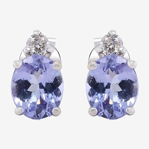 LIMITED QUANTITIES! Diamond Accent Genuine Blue Tanzanite 14K White Gold 9mm Stud Earrings, One Size