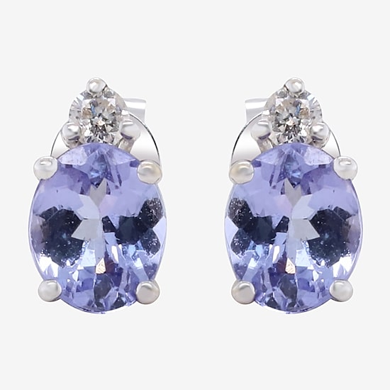 LIMITED QUANTITIES! Diamond Accent Genuine Blue Tanzanite 14K White Gold 9mm Stud Earrings