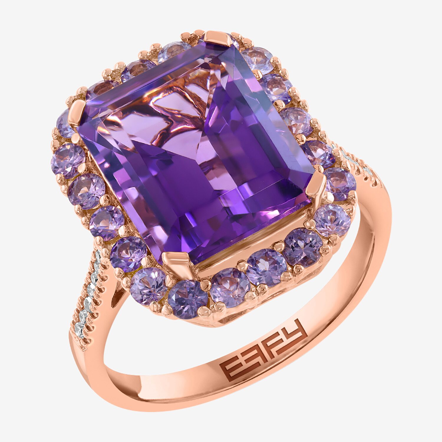 Effy Final Call Limited Quantities! Womens Diamond Accent Genuine Purple Amethyst 14K Rose Gold Halo Cocktail Ring
