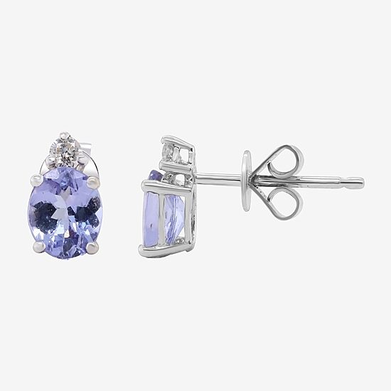 LIMITED QUANTITIES! Diamond Accent Genuine Blue Tanzanite 14K White Gold 9mm Stud Earrings
