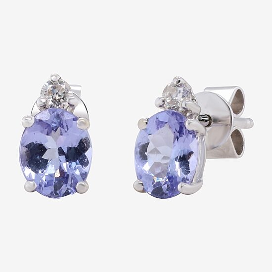 LIMITED QUANTITIES! Diamond Accent Genuine Blue Tanzanite 14K White Gold 9mm Stud Earrings