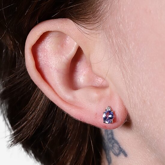 LIMITED QUANTITIES! Diamond Accent Genuine Blue Tanzanite 14K White Gold 9mm Stud Earrings