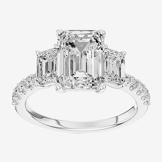 (G / Si2) Womens 3 CT. T.W. Lab Grown White Diamond Sterling Silver Side Stone 3-Stone Engagement Ring