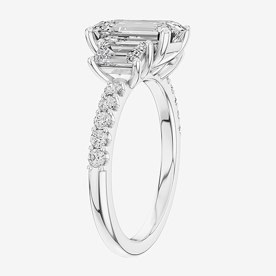 (G / Si2) Womens 3 CT. T.W. Lab Grown White Diamond Sterling Silver Side Stone 3-Stone Engagement Ring
