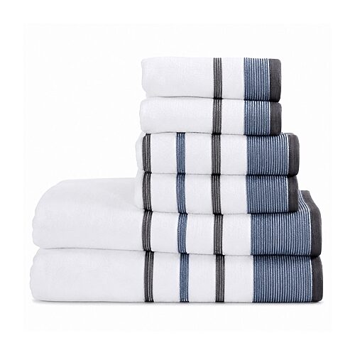 Linery Luxury Cotton Decorative Oversized 6-pc. Quick Dry Bath Towel Set In Blue