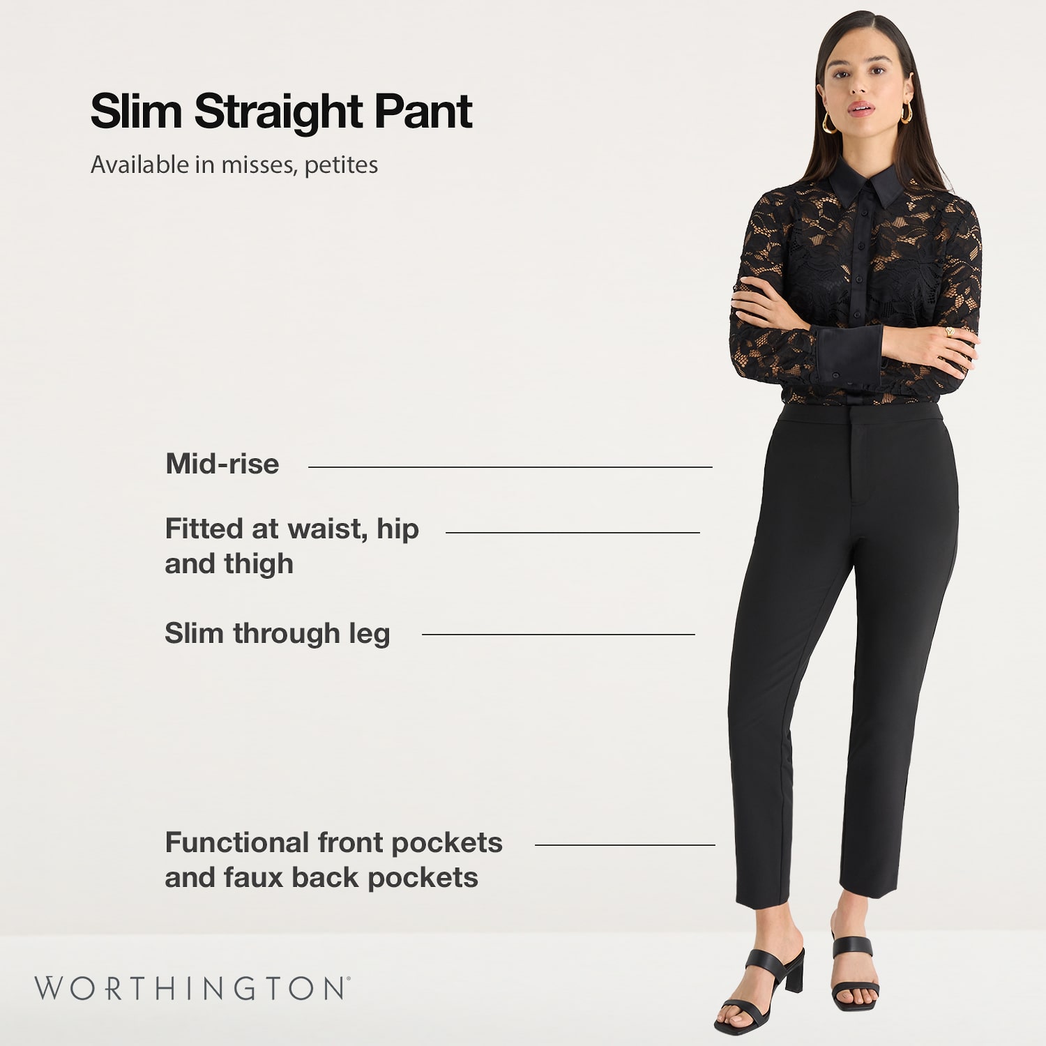 Worthington Womens Slim High Rise Trouser