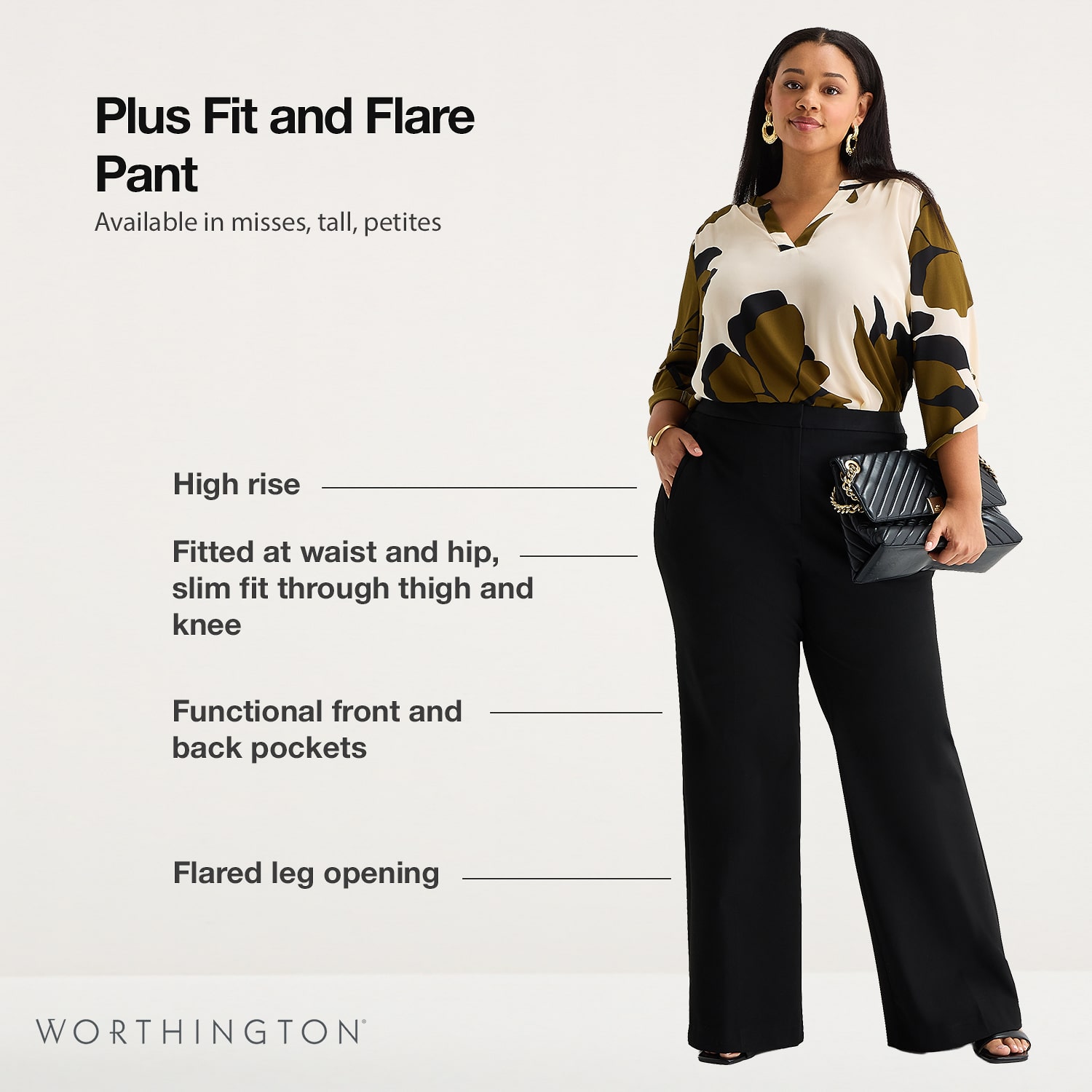 Worthington Plus Womens Fit and Flare Pant