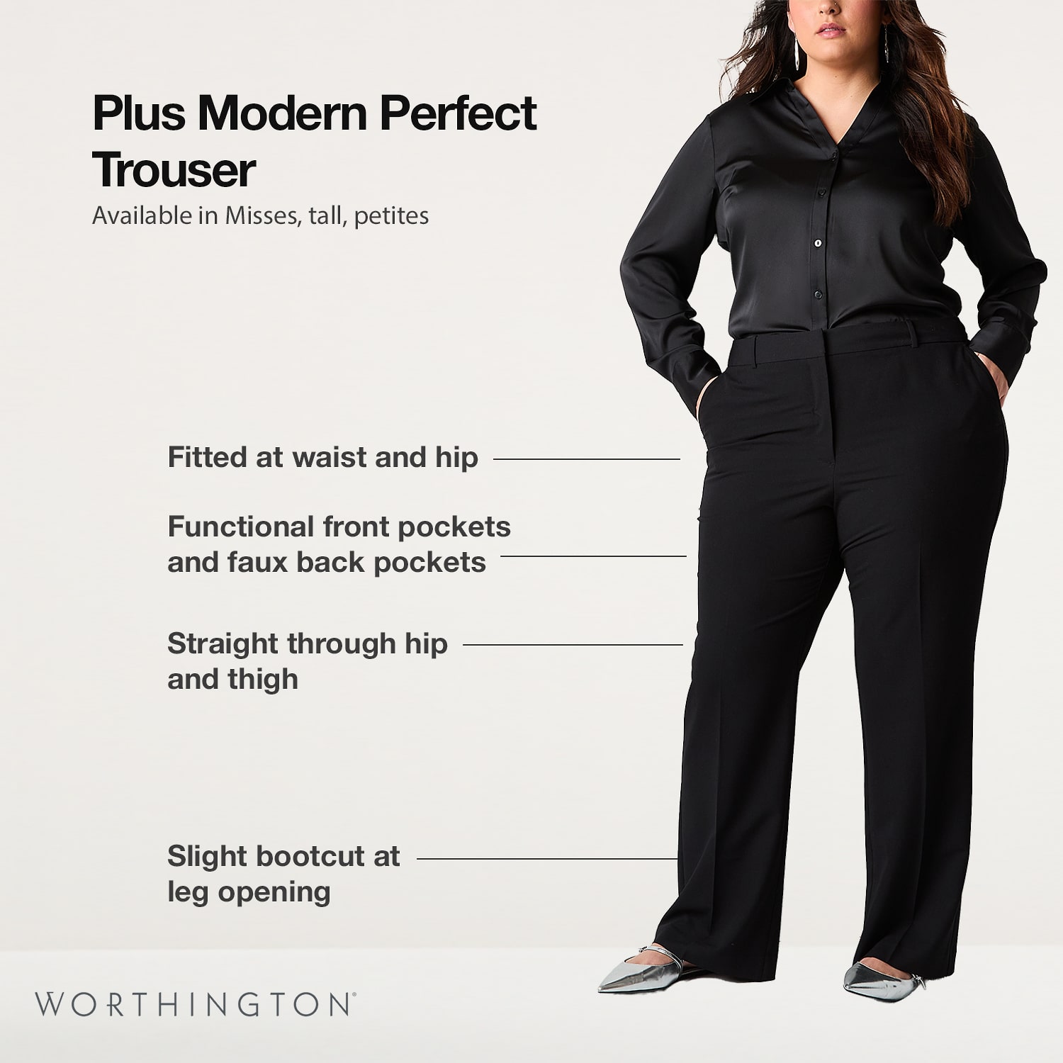 Worthington Plus Womens Modern Perfect Trouser