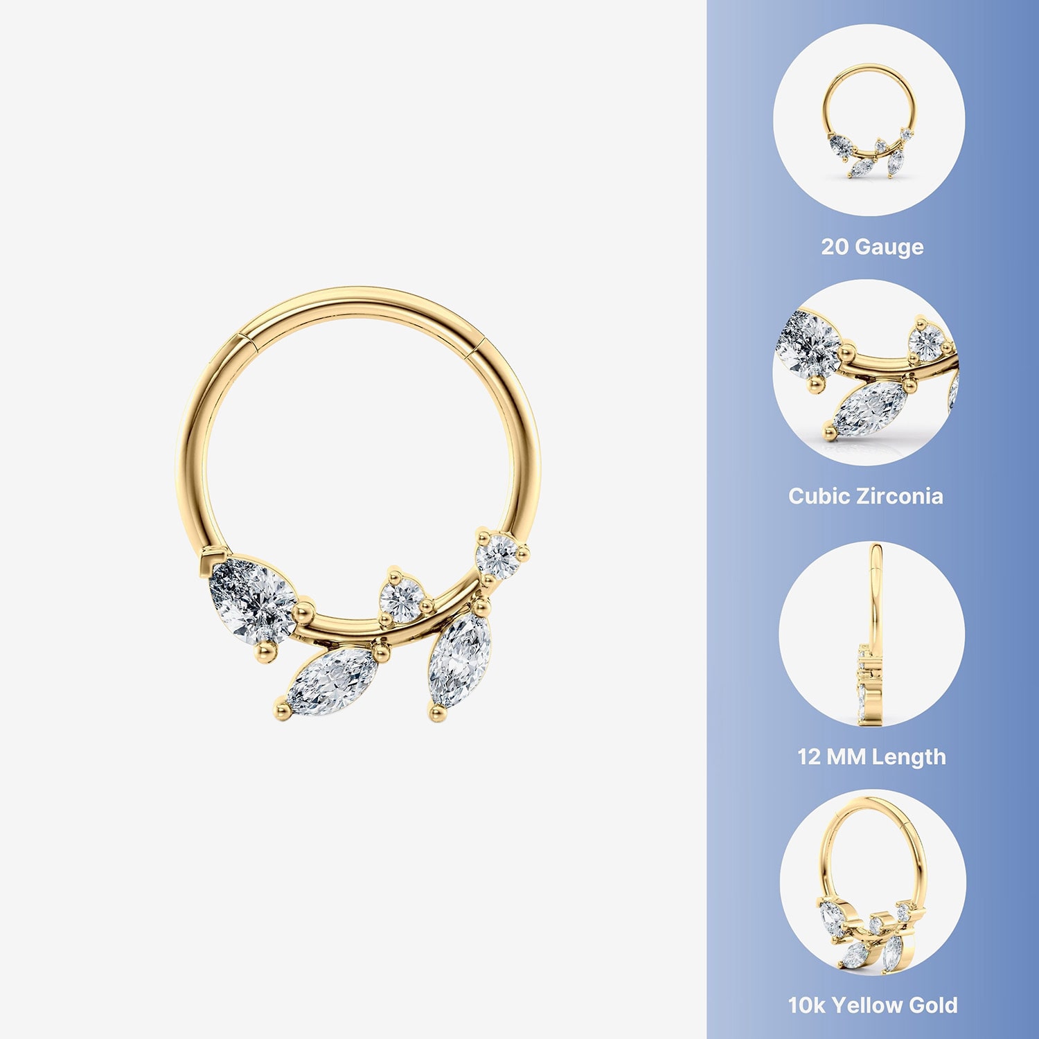 Cubic Zirconia 10K Gold Nose Ring