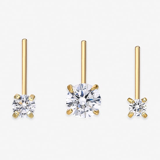 3-pc. Cubic Zirconia 14K Gold Nose Ring