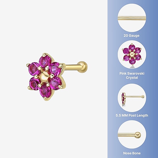 Pink Crystal 14K Gold Nose Ring