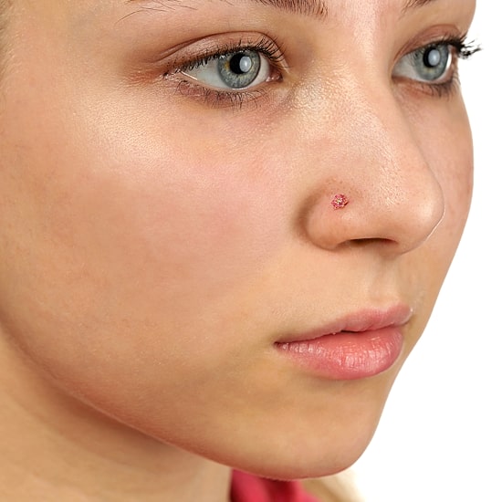 Pink Crystal 14K Gold Nose Ring