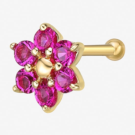 Pink Crystal 14K Gold Nose Ring