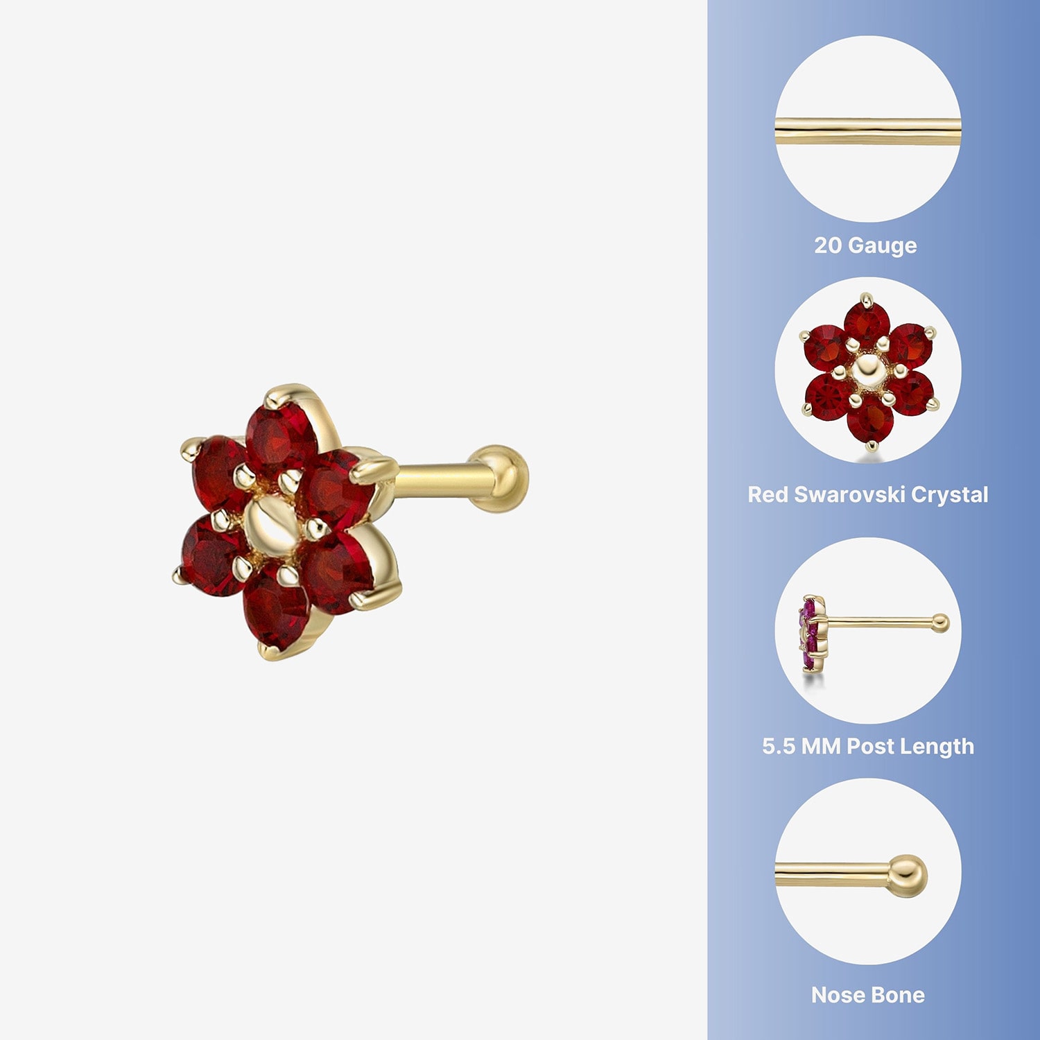 Red Crystal 14K Gold Nose Ring