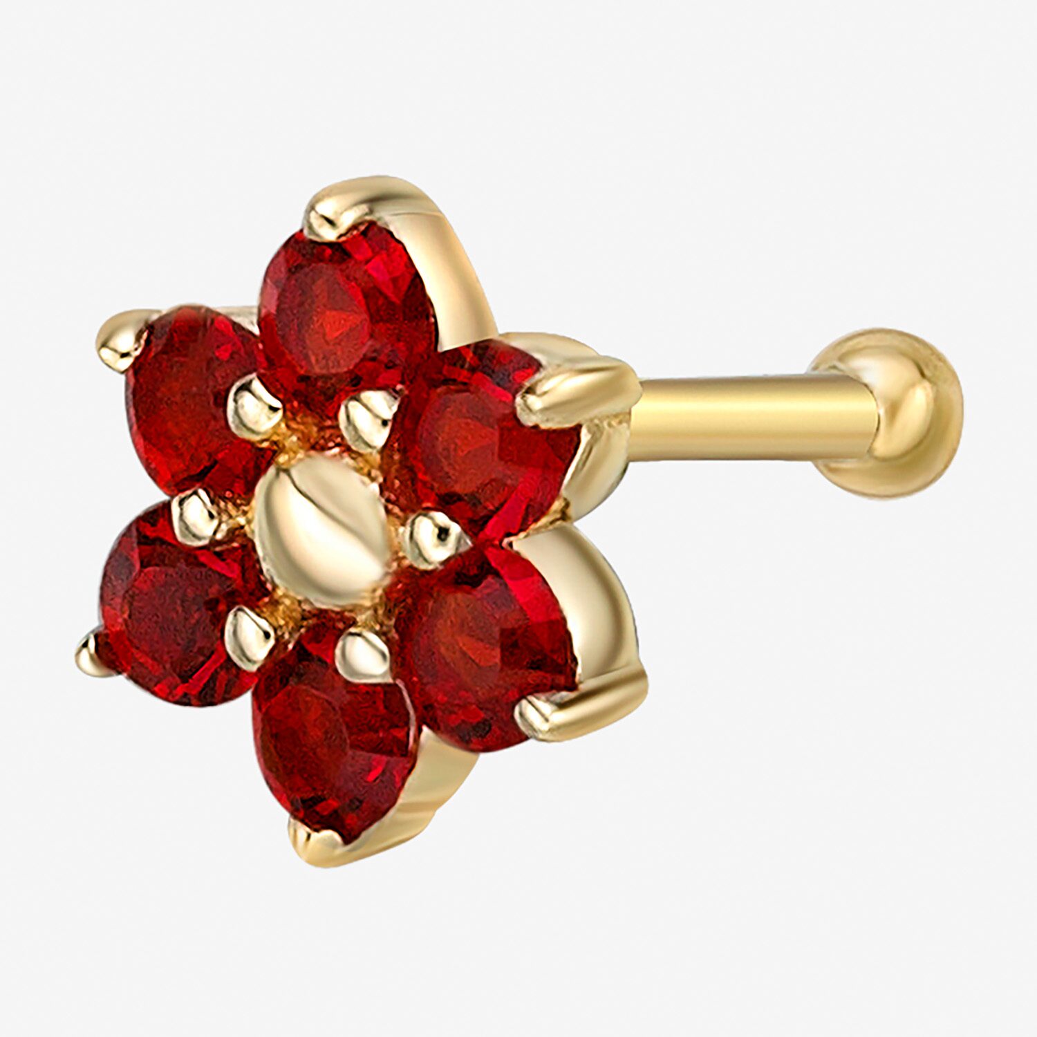 Red Crystal 14K Gold Nose Ring