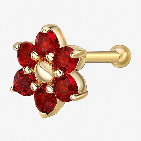 Red Crystal 14K Gold Nose Ring