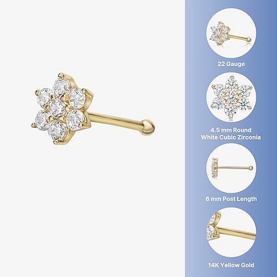 Cubic Zirconia 14K Gold Nose Ring